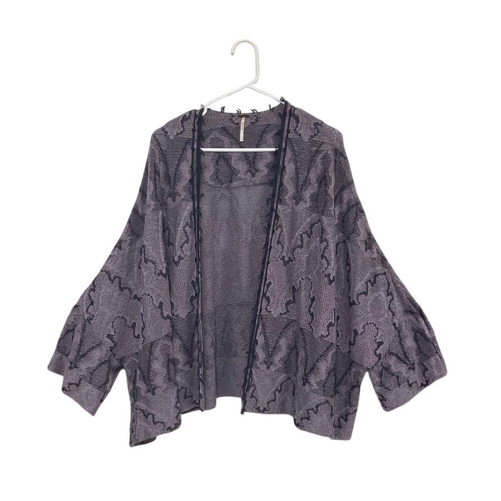 Free People Oversized Purple Kimono Cardigan Size Large Fringe Boho - Picture 1 of 6